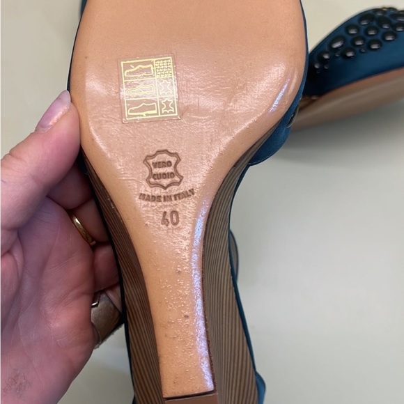 Blue Wedge Sandals with Braided Strap and Adjustable Ankle - Picture 4 of 7